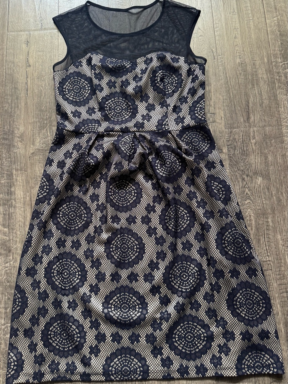 Enfocus Studio Navy and Cream Lace-Overlay Fit & Flare Dress Size 14